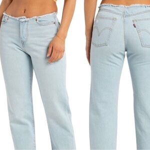 Levis Jeans Wedgie Straight No Waistband light wash raw hem button fly sz 29